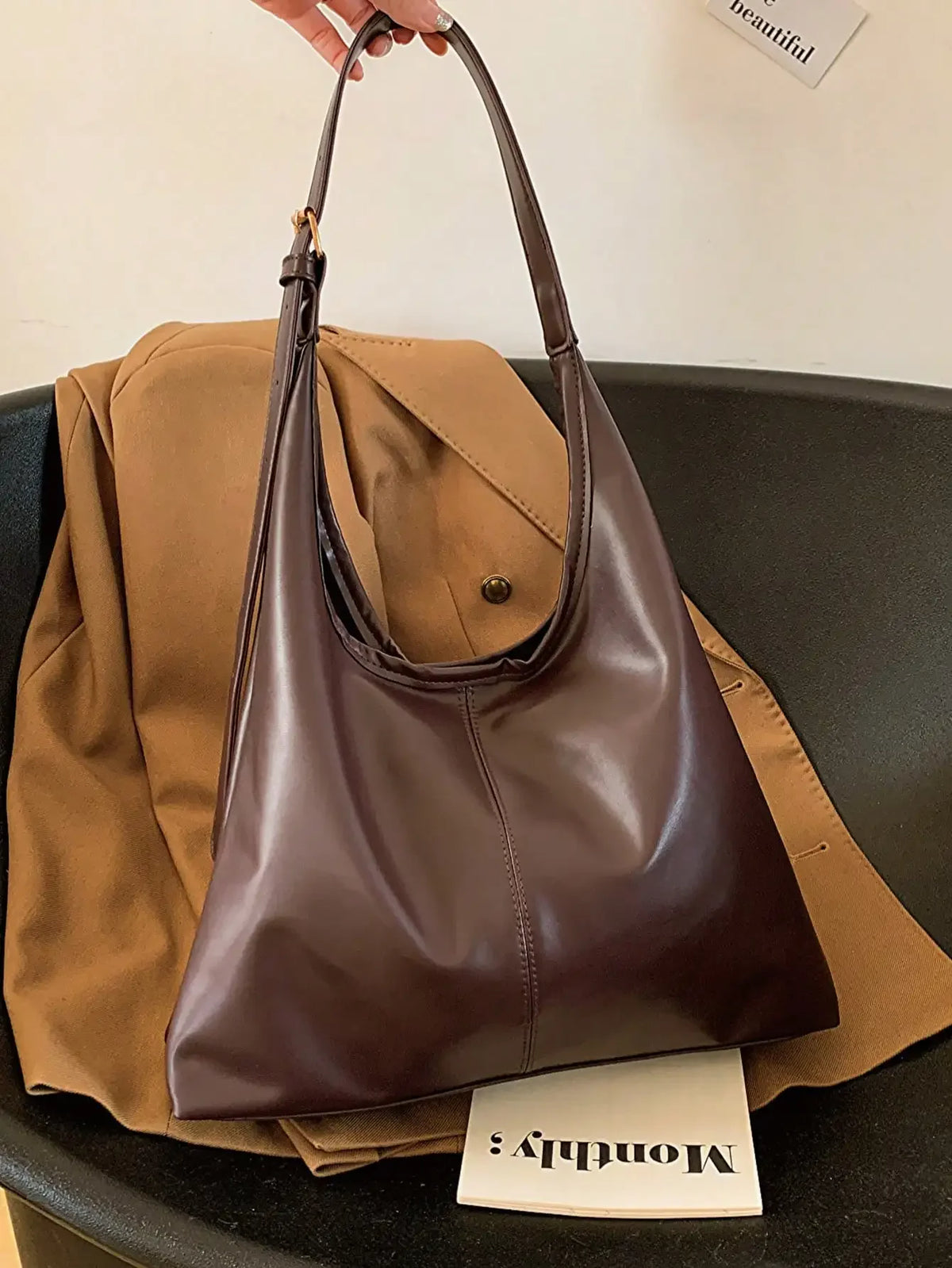 Large Capacity Solid Color Women's Shoulder Bag