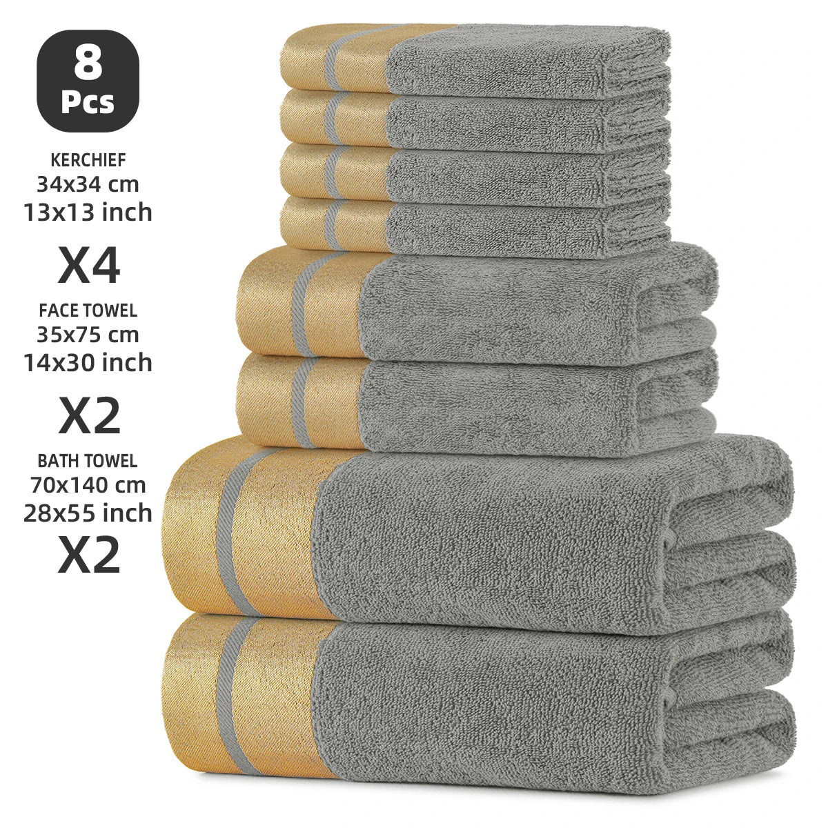8-Piece Luxury Pure Cotton Bath Towel Set