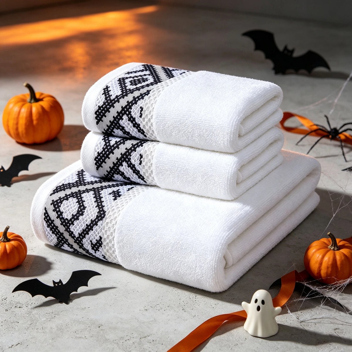 Geometric Jacquard Cotton Towel Set With Quick Dry Absorbency
