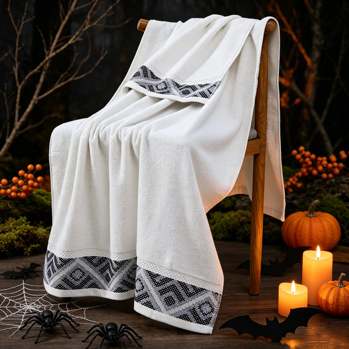 Geometric Jacquard Cotton Towel Set With Quick Dry Absorbency