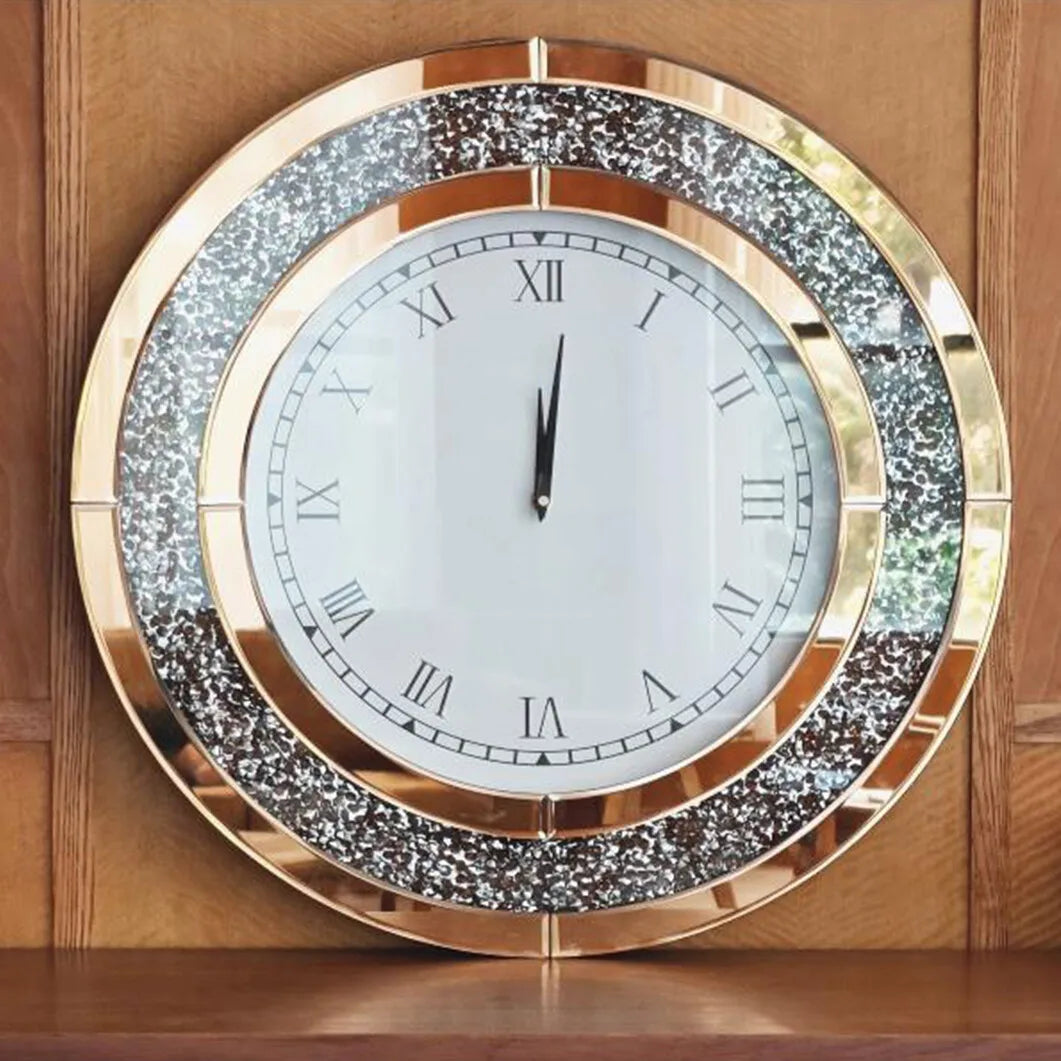 Crushed Diamond Decorative Wall Clock With Glass Crystal Finish
