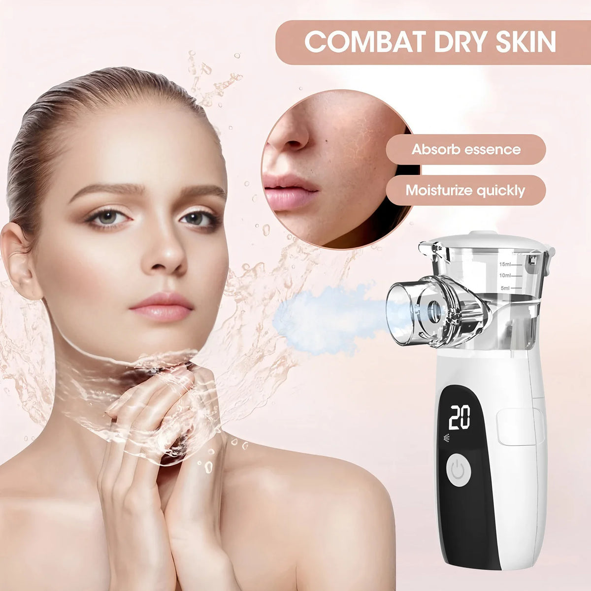 Mini Nebulizer Facial Steamer Silent Handheld Mist Sprayer Relieve Fatigue Dry Face Humidifier Skincare 3 Levels Auto Cleaning Portable for Kids