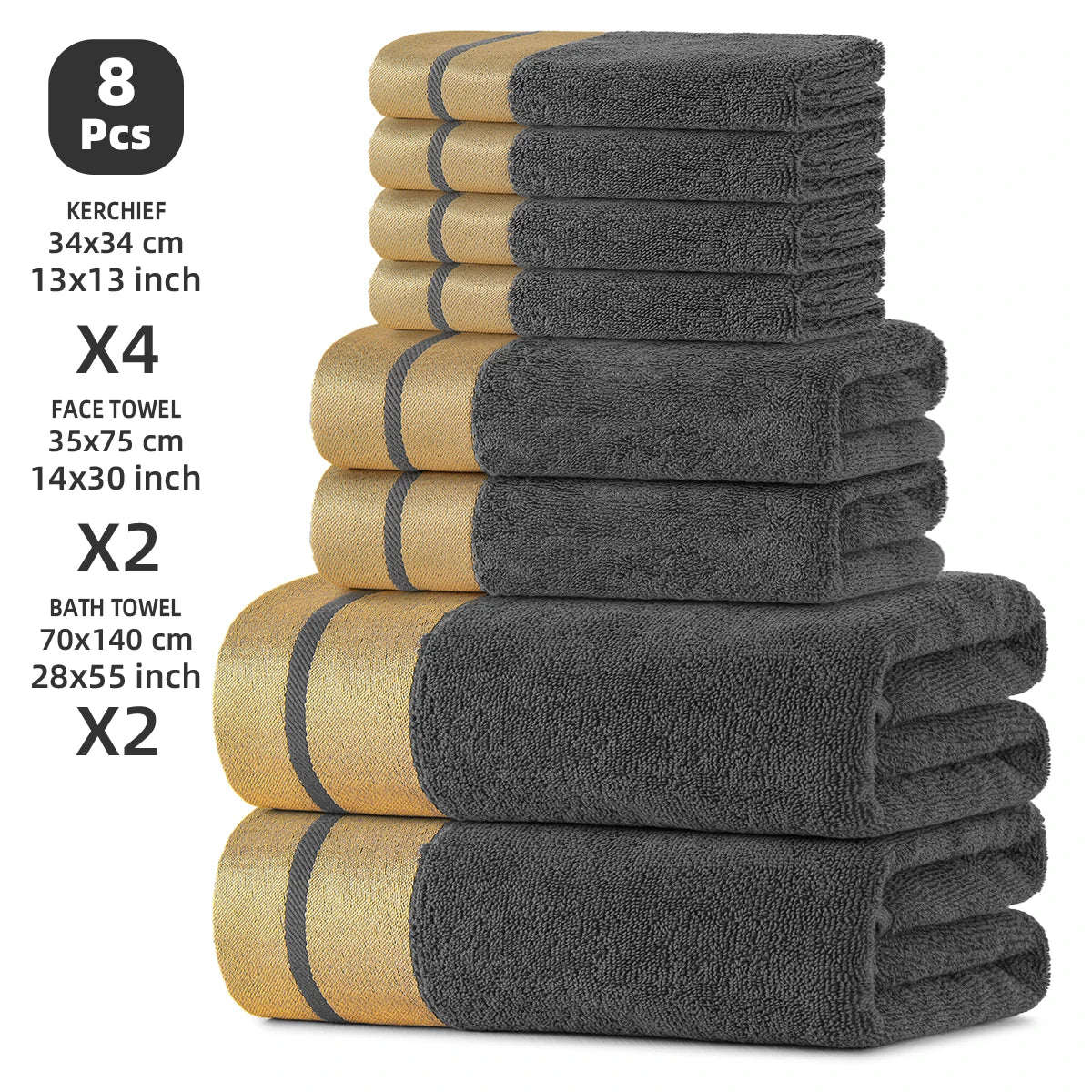 8-Piece Luxury Pure Cotton Bath Towel Set