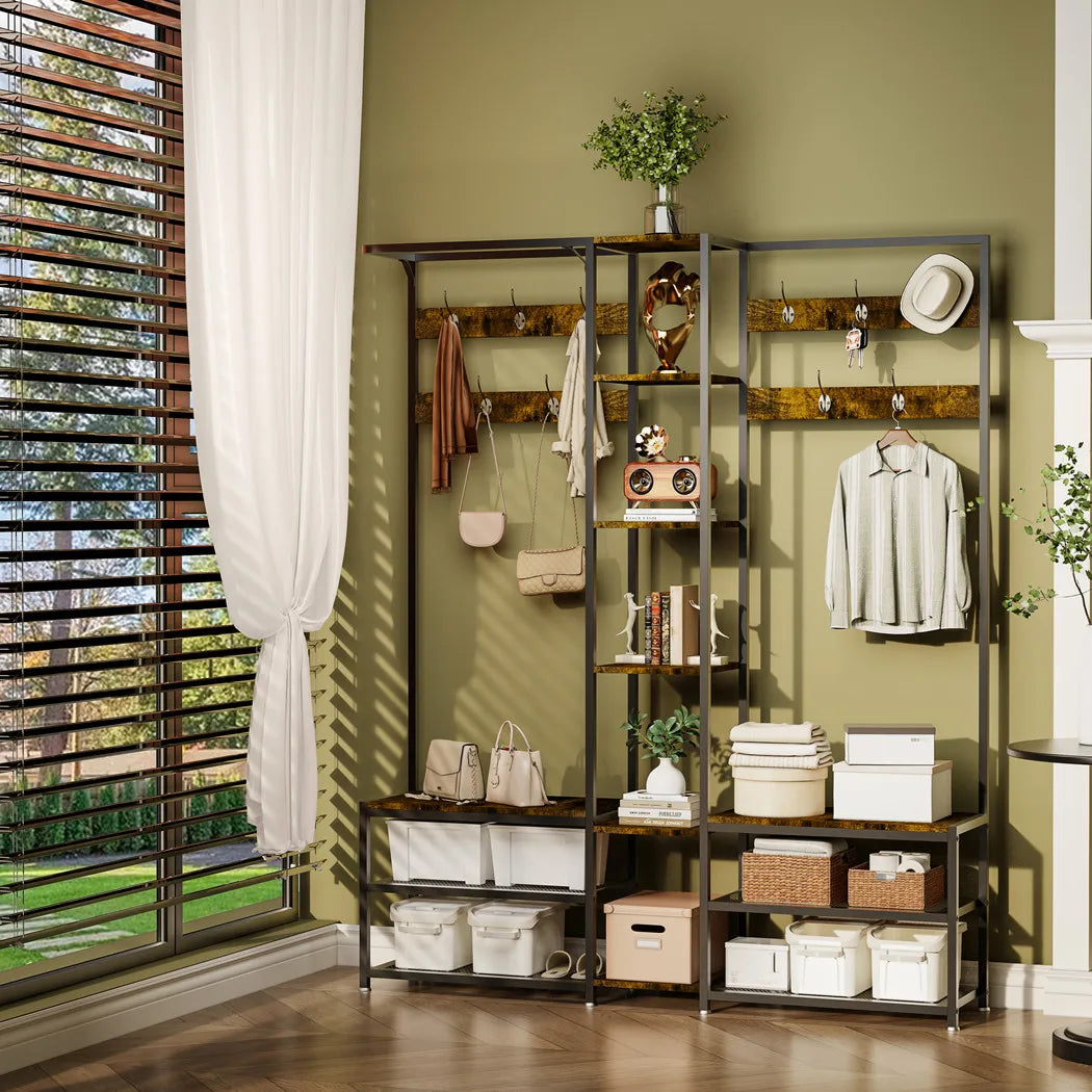 Heavy Duty Metal Corner Coat Stand with Shoe Bench