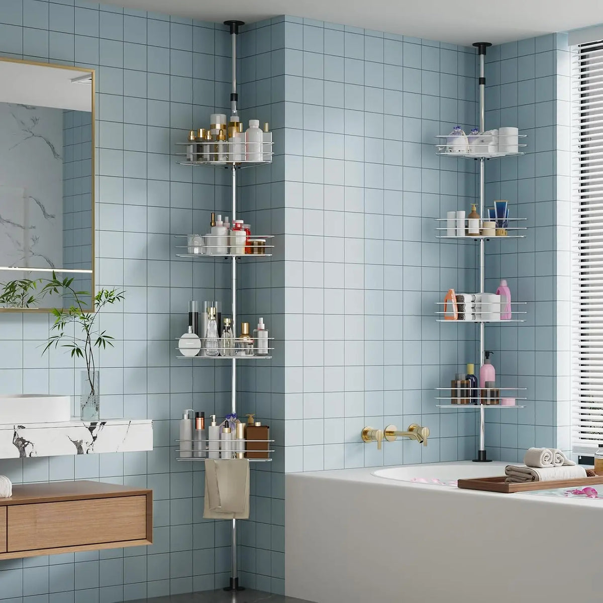 Bathroom Corner Shower Tension Pole Rust Proof