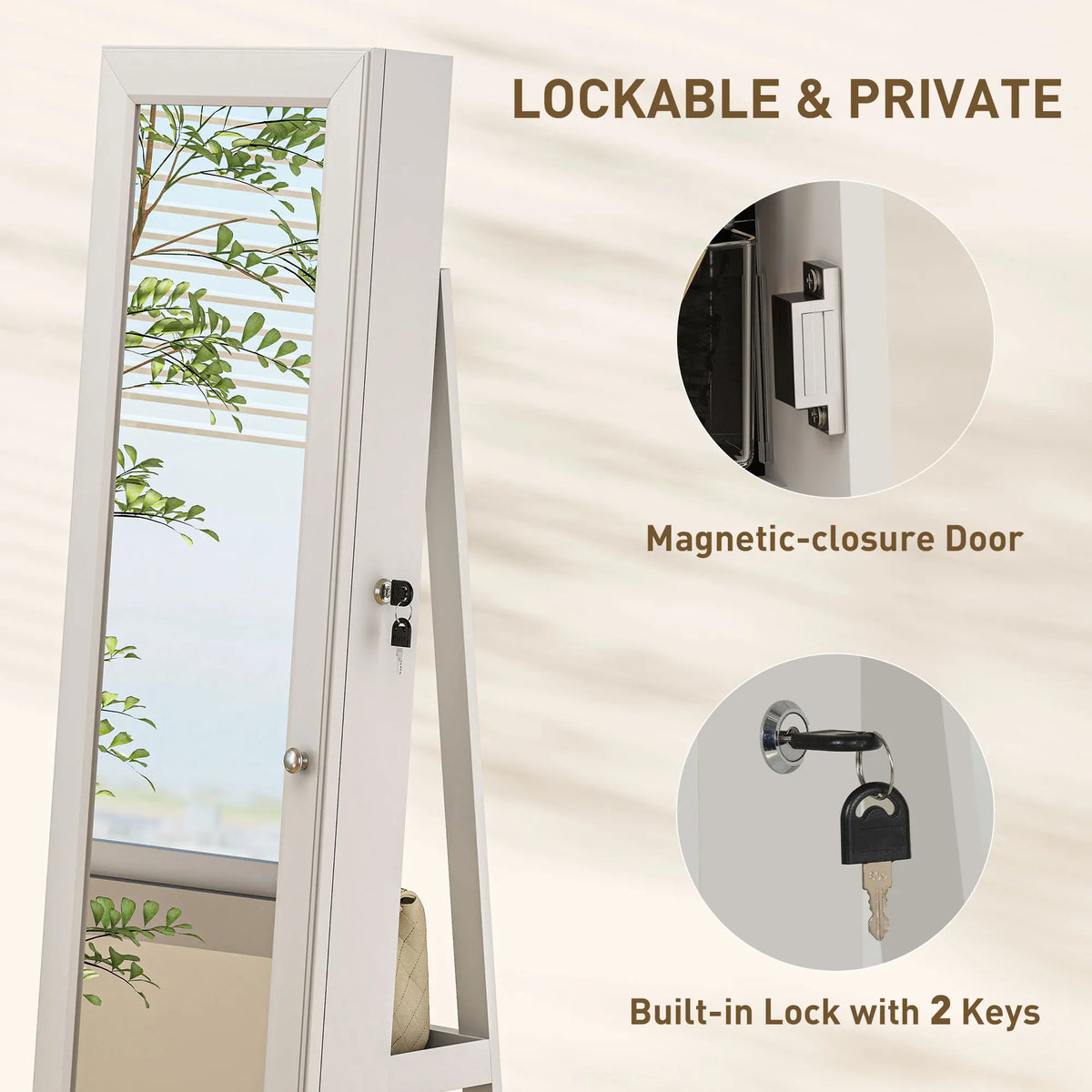 HOMCOM Lockable Jewelry Armoire Organizer With Full Length Mirror