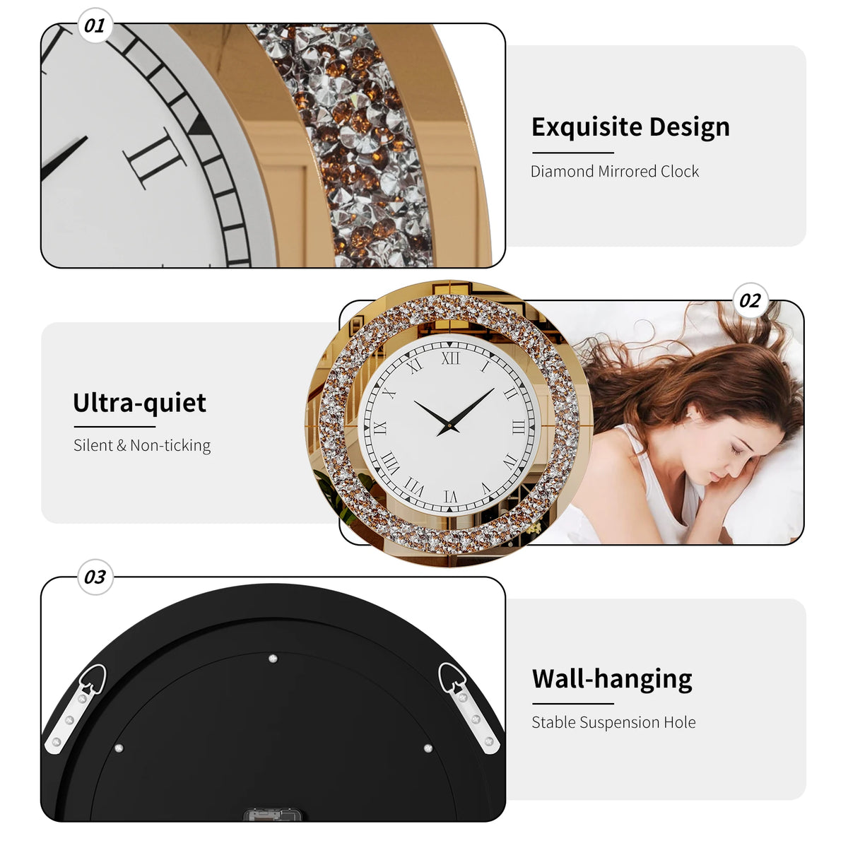 Crushed Diamond Decorative Wall Clock With Glass Crystal Finish