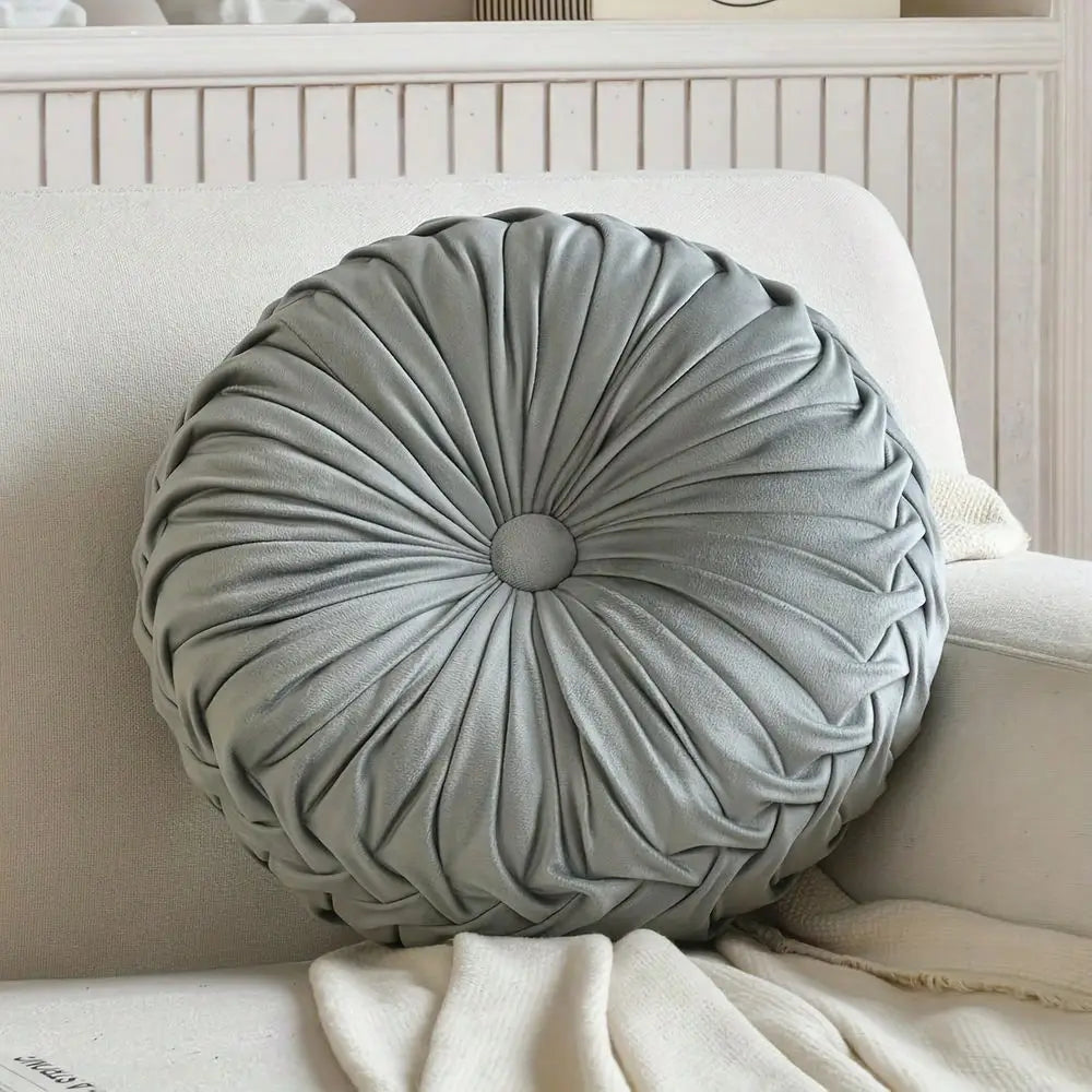 Decorative Round Pleated Polyester Cotton Seat Cushion For Home Seating