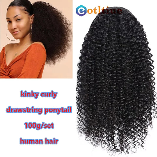 Mogolian Afro Kinky Curly Human Hair Drawstring Ponytail Extensions Remy Human Hair Ponytail Clip 4B 4C Pony Tail For Woman