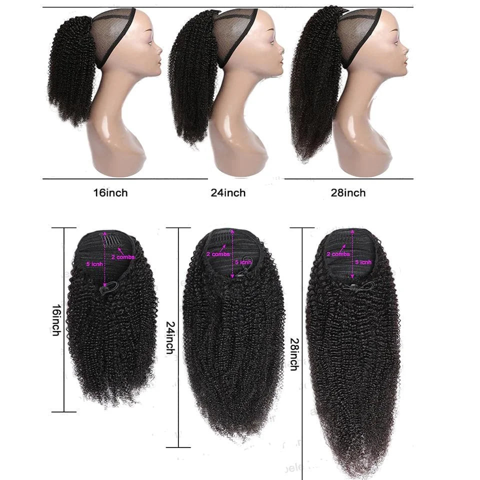 Mogolian Afro Kinky Curly Human Hair Drawstring Ponytail Extensions Remy Human Hair Ponytail Clip 4B 4C Pony Tail For Woman
