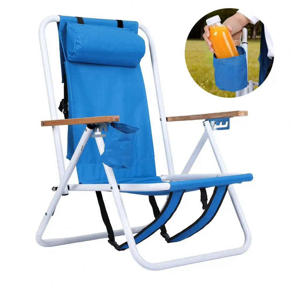 Folding Backpack Beach Chair With Cup Holder And Headrest