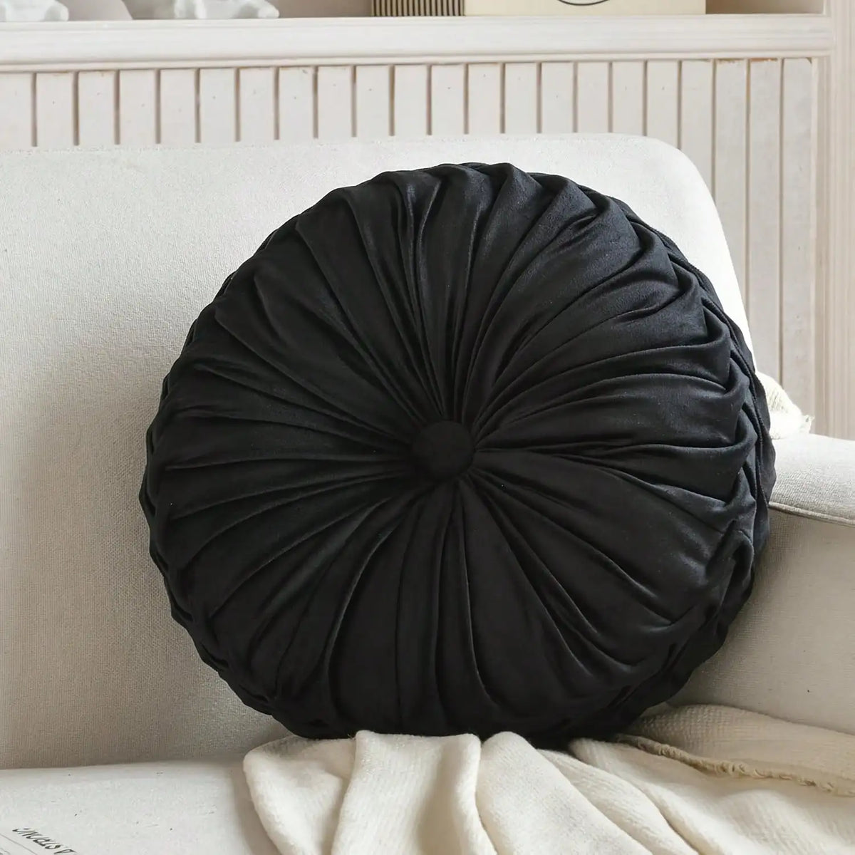 Decorative Round Pleated Polyester Cotton Seat Cushion For Home Seating