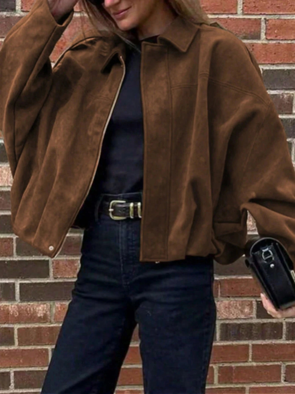 Womens Vintage Suede Casual Zipper Jacket for Night Out