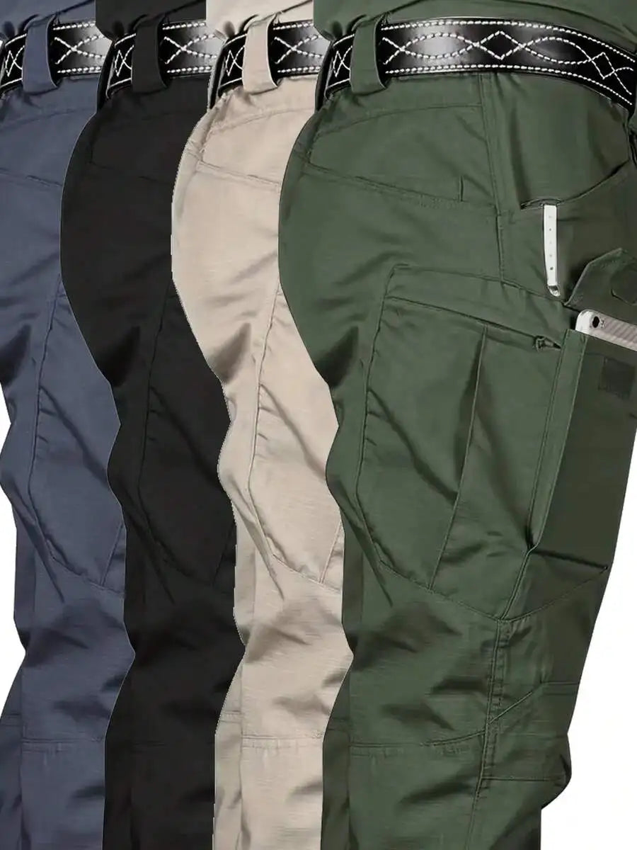 2-Pack Men'S Tactical Cargo Pants - Quick-Dry, Multi-Pocket, Wear-Resistant, Polyester Fabric, Non-Stretch, Solid Color,