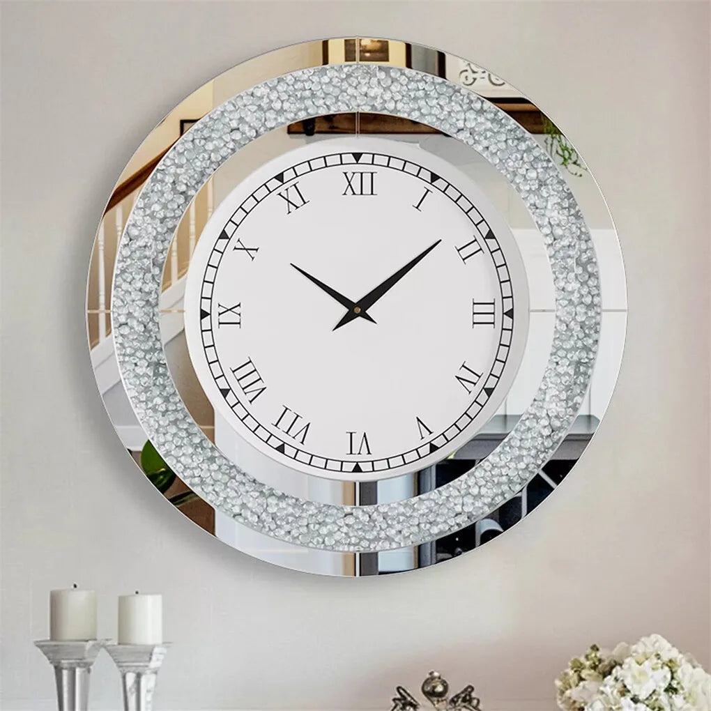 Crushed Diamond Decorative Wall Clock With Glass Crystal Finish