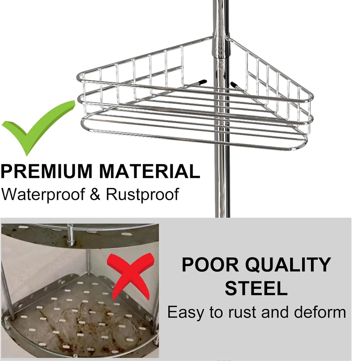 Bathroom Corner Shower Tension Pole Rust Proof