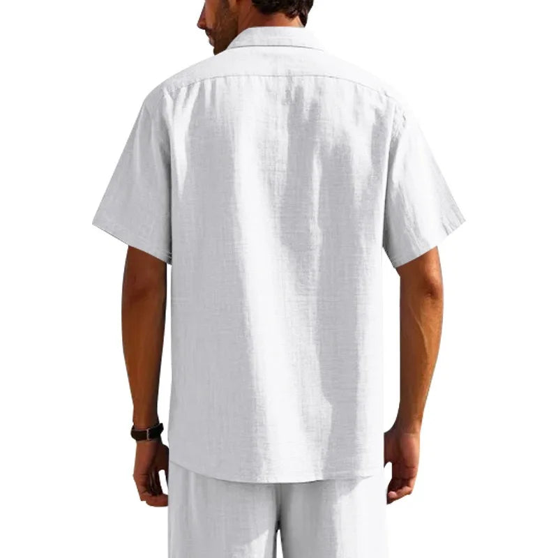 Men Slim Fit White Linen Short Sleeve Shirt