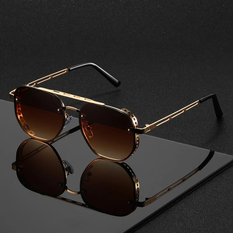 Classic and fashionable double-beam metal sunglasses, high-end, simple and versatile Sun Glasses for Men or Women