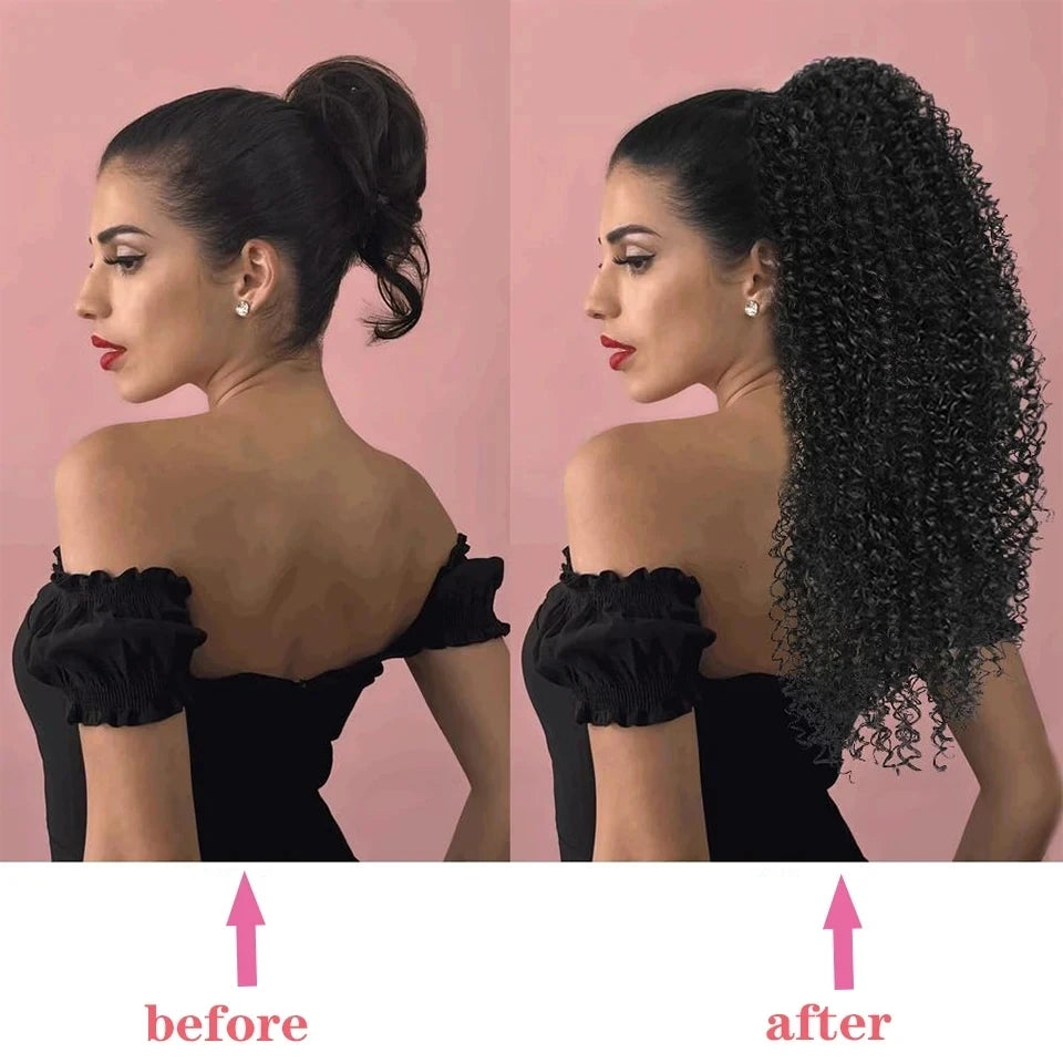 Mogolian Afro Kinky Curly Human Hair Drawstring Ponytail Extensions Remy Human Hair Ponytail Clip 4B 4C Pony Tail For Woman