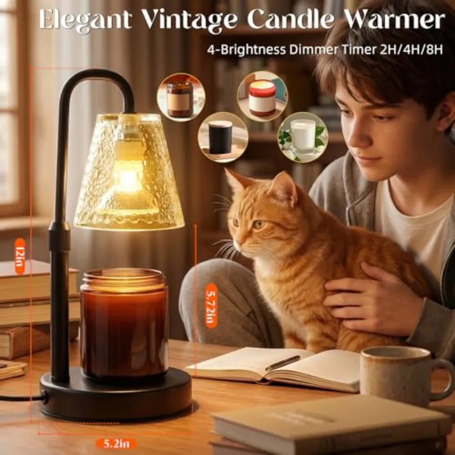 2 Pack Candle Warmer Lamp with Timer, Dimmable Adjustable Height Candle Heater Birthday Gifts for Women Mom Sister Friends, Hou