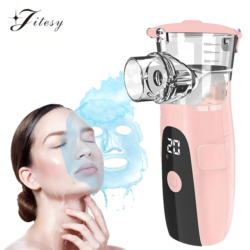 Mini Nebulizer Facial Steamer Silent Handheld Mist Sprayer Relieve Fatigue Dry Face Humidifier Skincare 3 Levels Auto Cleaning Portable for Kids