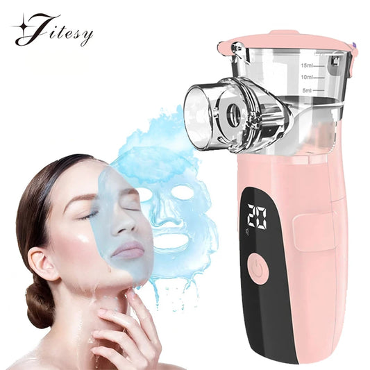 Mini Nebulizer Facial Steamer Silent Handheld Mist Sprayer Relieve Fatigue Dry Face Humidifier Skincare 3 Levels Auto Cleaning Portable for Kids