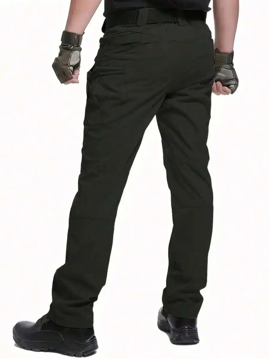 2-Pack Men'S Tactical Cargo Pants - Quick-Dry, Multi-Pocket, Wear-Resistant, Polyester Fabric, Non-Stretch, Solid Color,