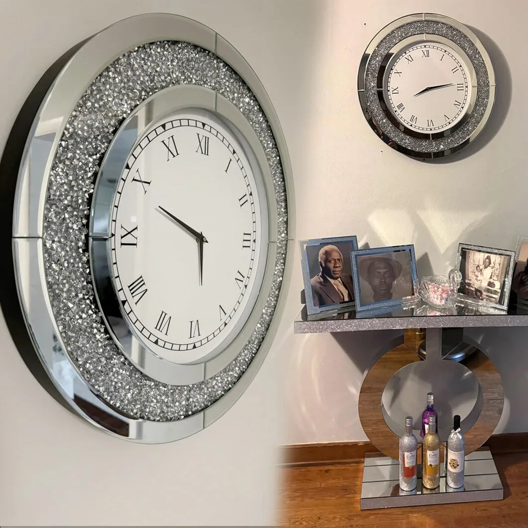 Crushed Diamond Decorative Wall Clock With Glass Crystal Finish