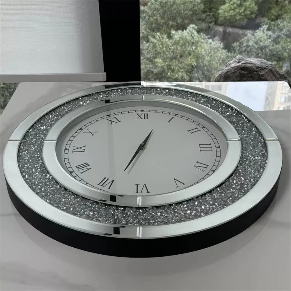Crushed Diamond Decorative Wall Clock With Glass Crystal Finish
