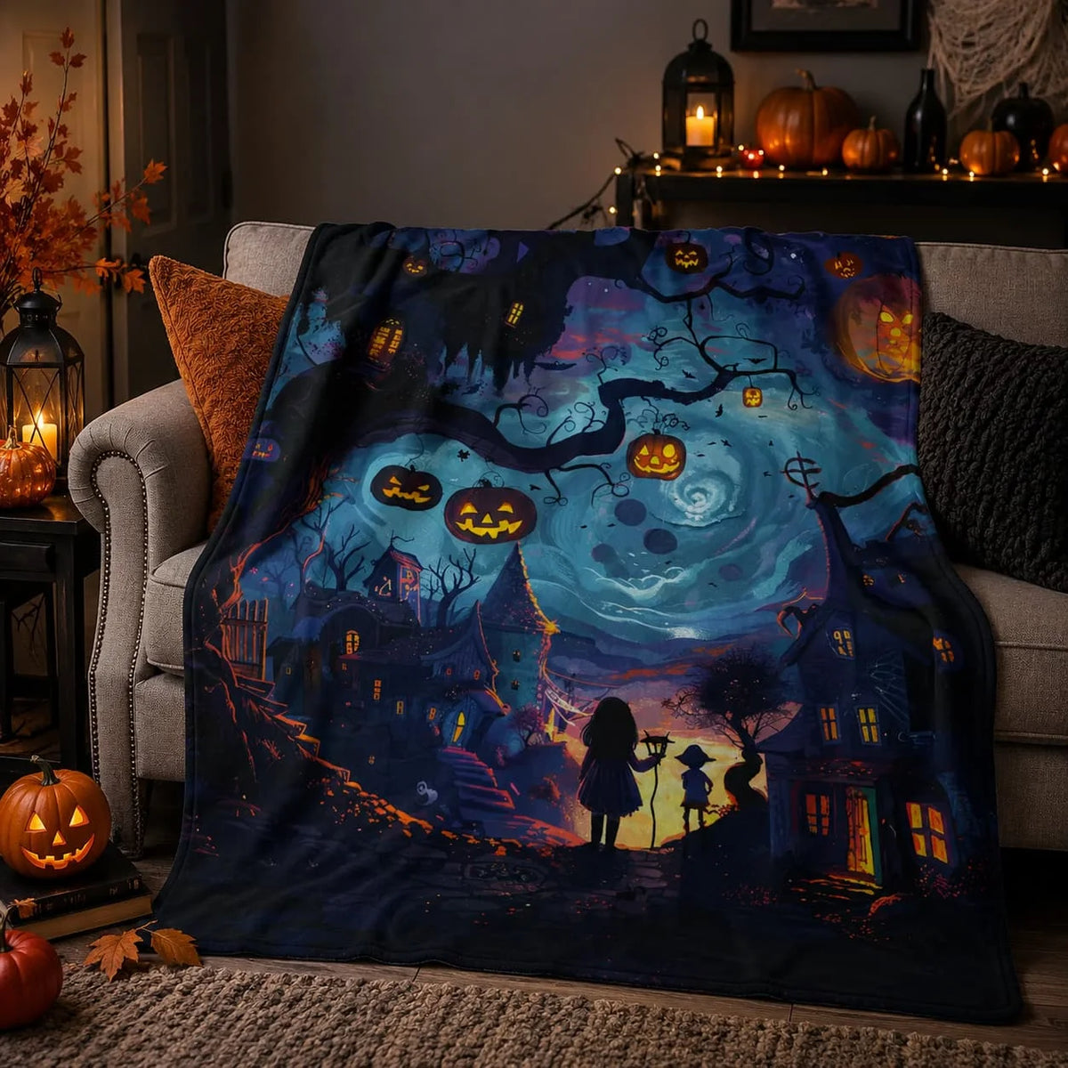 Halloween Printed Throw Blanket For Cozy Seasonal Home Decor