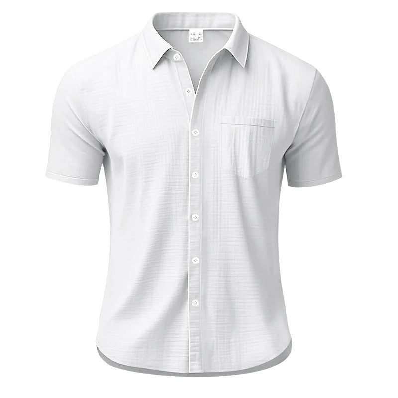 Men Slim Fit White Linen Short Sleeve Shirt