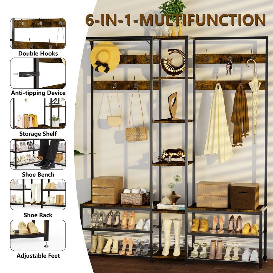 Heavy Duty Metal Corner Coat Stand with Shoe Bench
