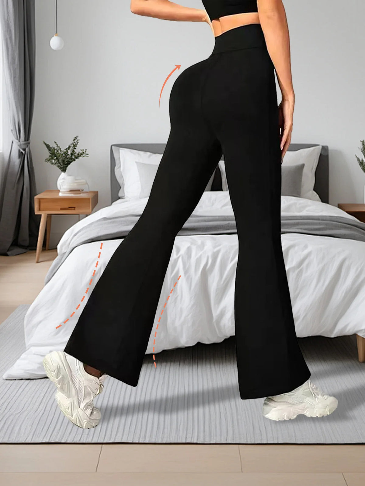 4-piece set of high waisted women's loose solid color casual bell bottom pants