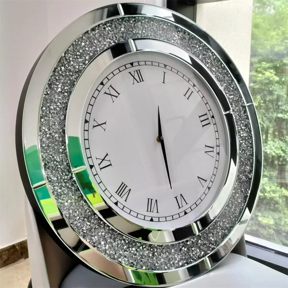 Crushed Diamond Decorative Wall Clock With Glass Crystal Finish