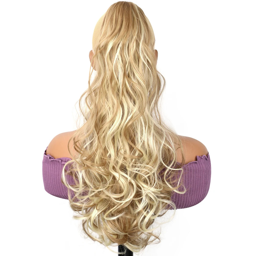 18 Inch Wavy Claw Clip In Ponytail Hair Extensions Synthetic Curly Wave Claw Pony Tail Hair Blonde Layer Hair Ponytail Hairpieces For Women Daily Use