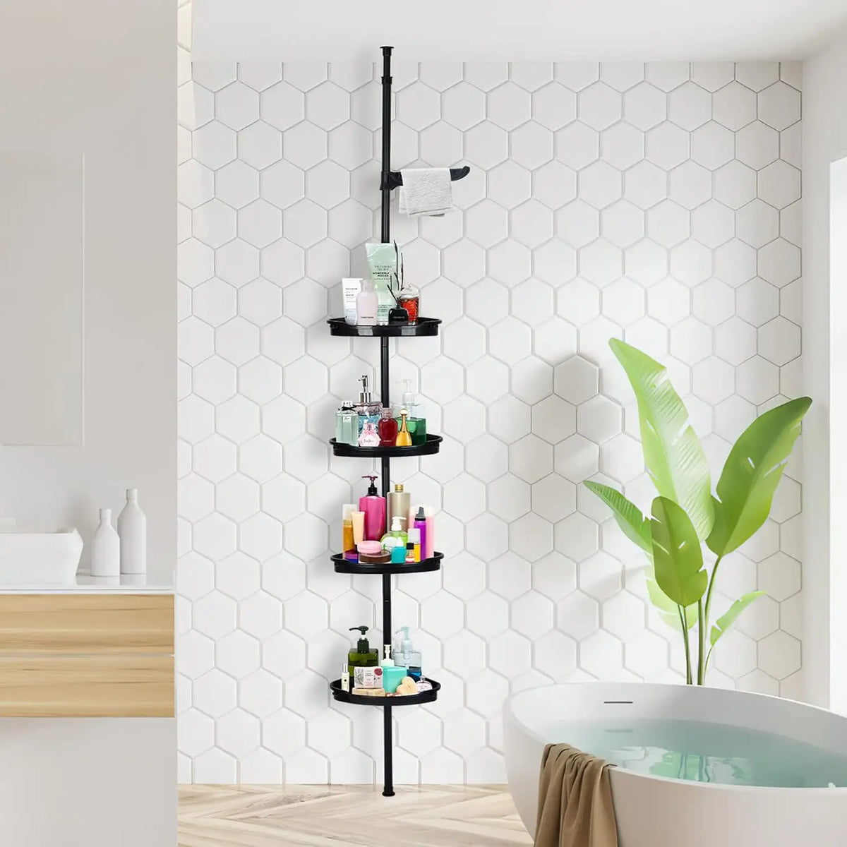 4 Tier Corner Shower Caddy Tension Pole Rust Proof