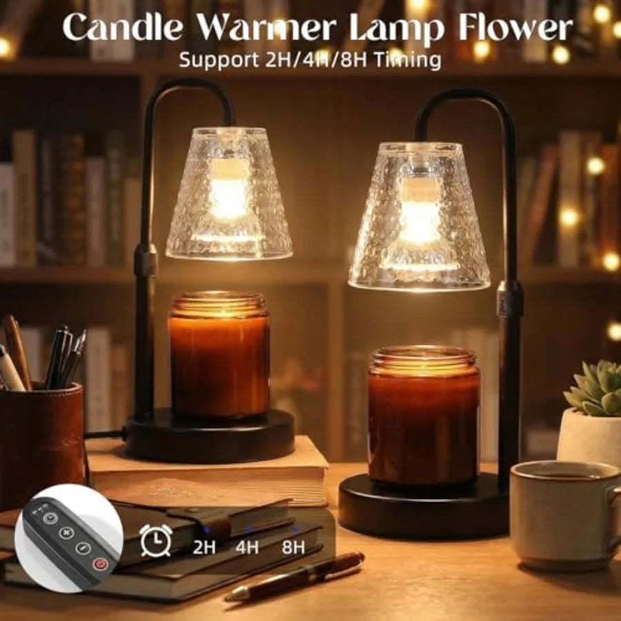 2 Pack Candle Warmer Lamp with Timer, Dimmable Adjustable Height Candle Heater Birthday Gifts for Women Mom Sister Friends, Hou