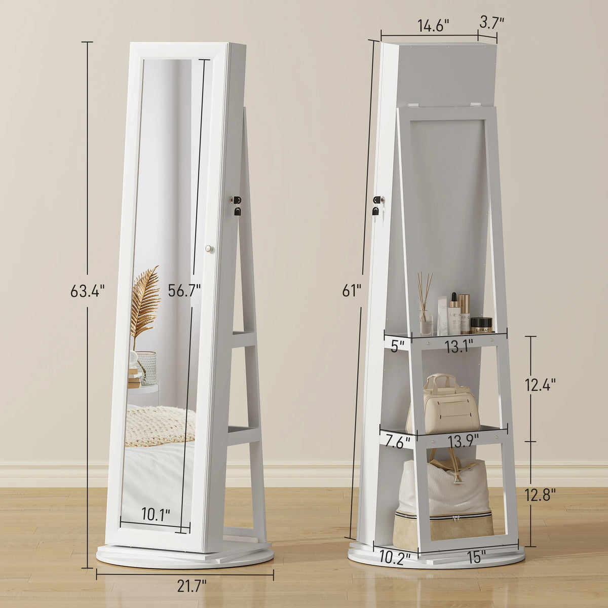 HOMCOM Lockable Jewelry Armoire Organizer With Full Length Mirror