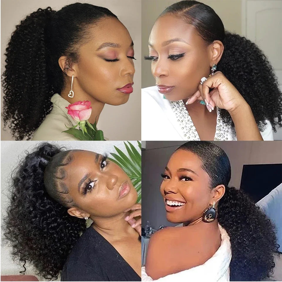 Mogolian Afro Kinky Curly Human Hair Drawstring Ponytail Extensions Remy Human Hair Ponytail Clip 4B 4C Pony Tail For Woman