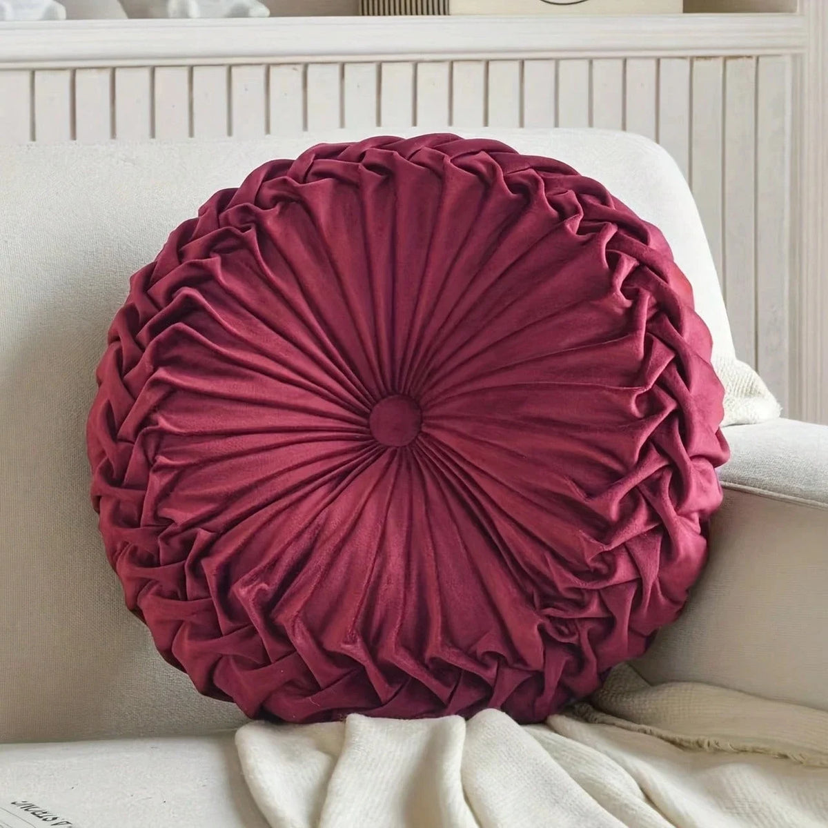 Decorative Round Pleated Polyester Cotton Seat Cushion For Home Seating